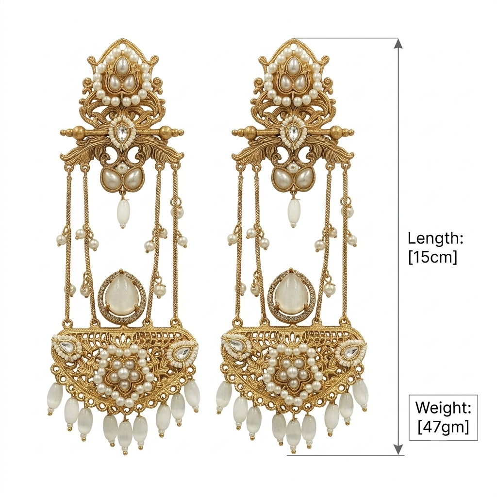 Glam White Crystal Gold-Plated Kashmiri Chandelier Earrings