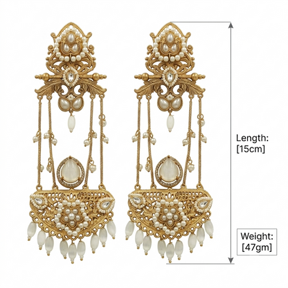 Glam White Crystal Gold-Plated Kashmiri Chandelier Earrings