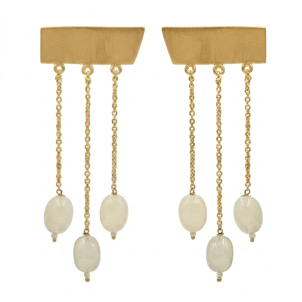 Gold Chain Drop Earrings with White Crystal