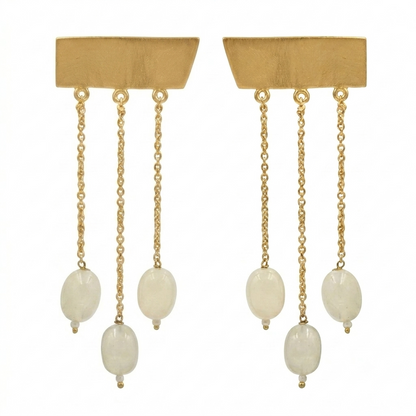 Gold Chain Drop Earrings with White Crystal
