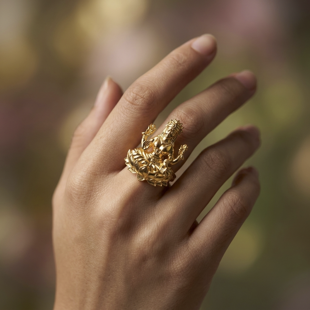 Lakshmi Ji Inspired Gold Temple Cocktail Ring