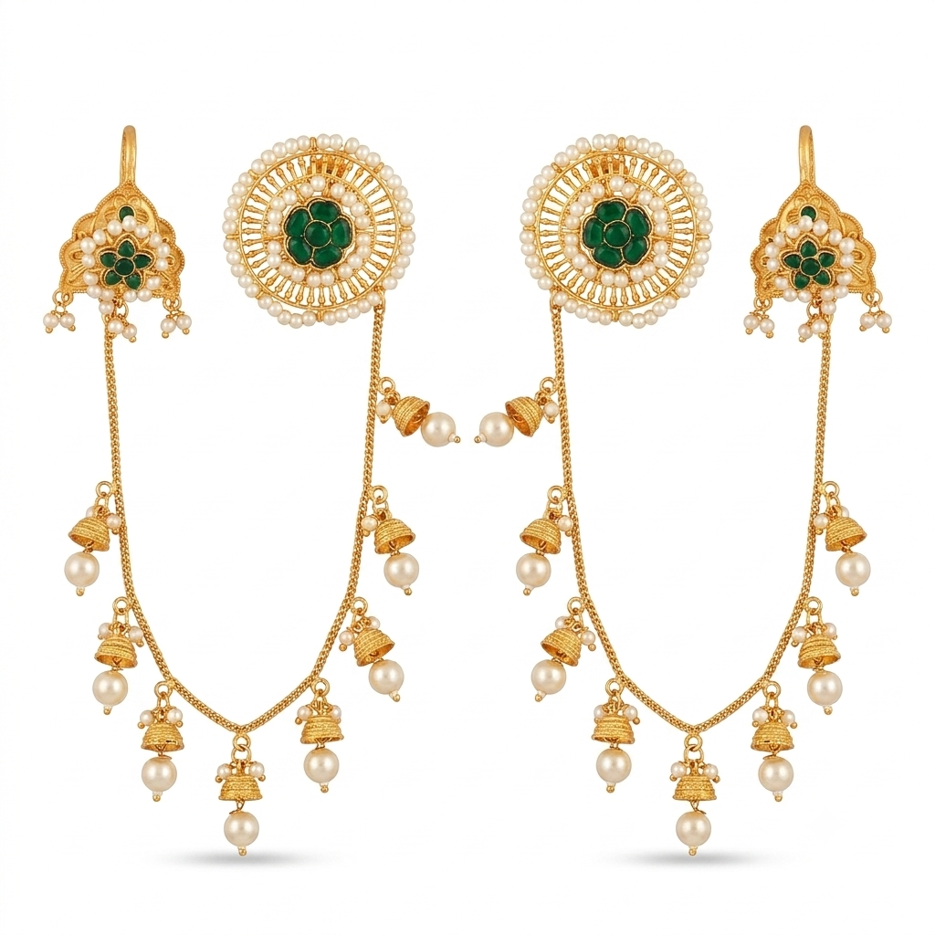 Traditional Pearl Chain Earrings with Taana