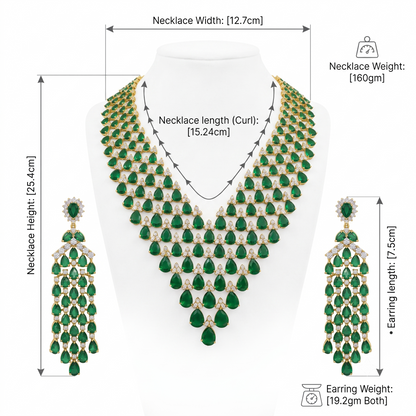 Green Pear Stone Long Necklace Set with Drop Earrings