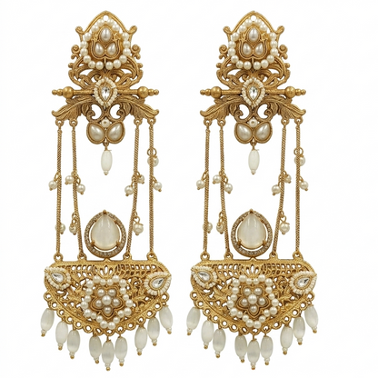 Glam White Crystal Gold-Plated Kashmiri Chandelier Earrings