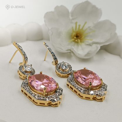 Gold Plated Pink Oval Radiant Drop Earrings for Parties