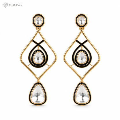 Green White Kundan Fashion Earrings with Enamel Detailing