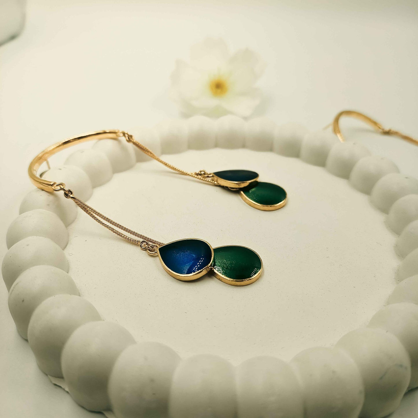 Green & Purple Meena Gold Plated Chain Drop Earrings