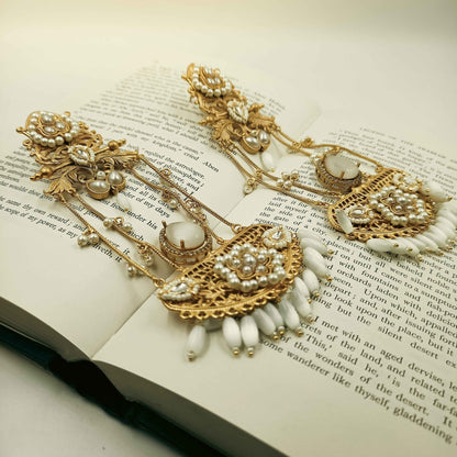 White Crystal Kashmiri Floral Chandelier Earrings