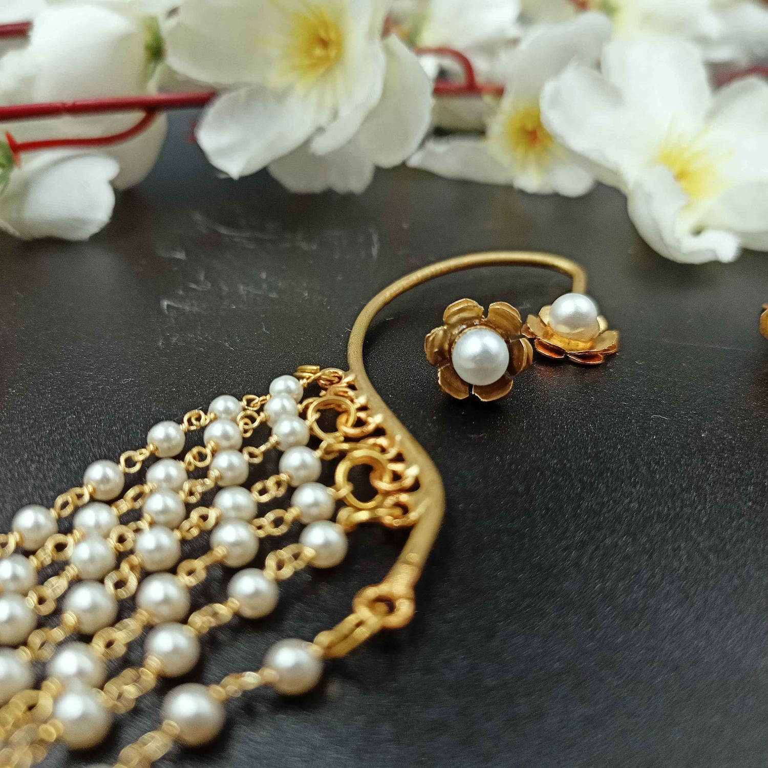 Long Pearl Tassel Ear Chain Earrings