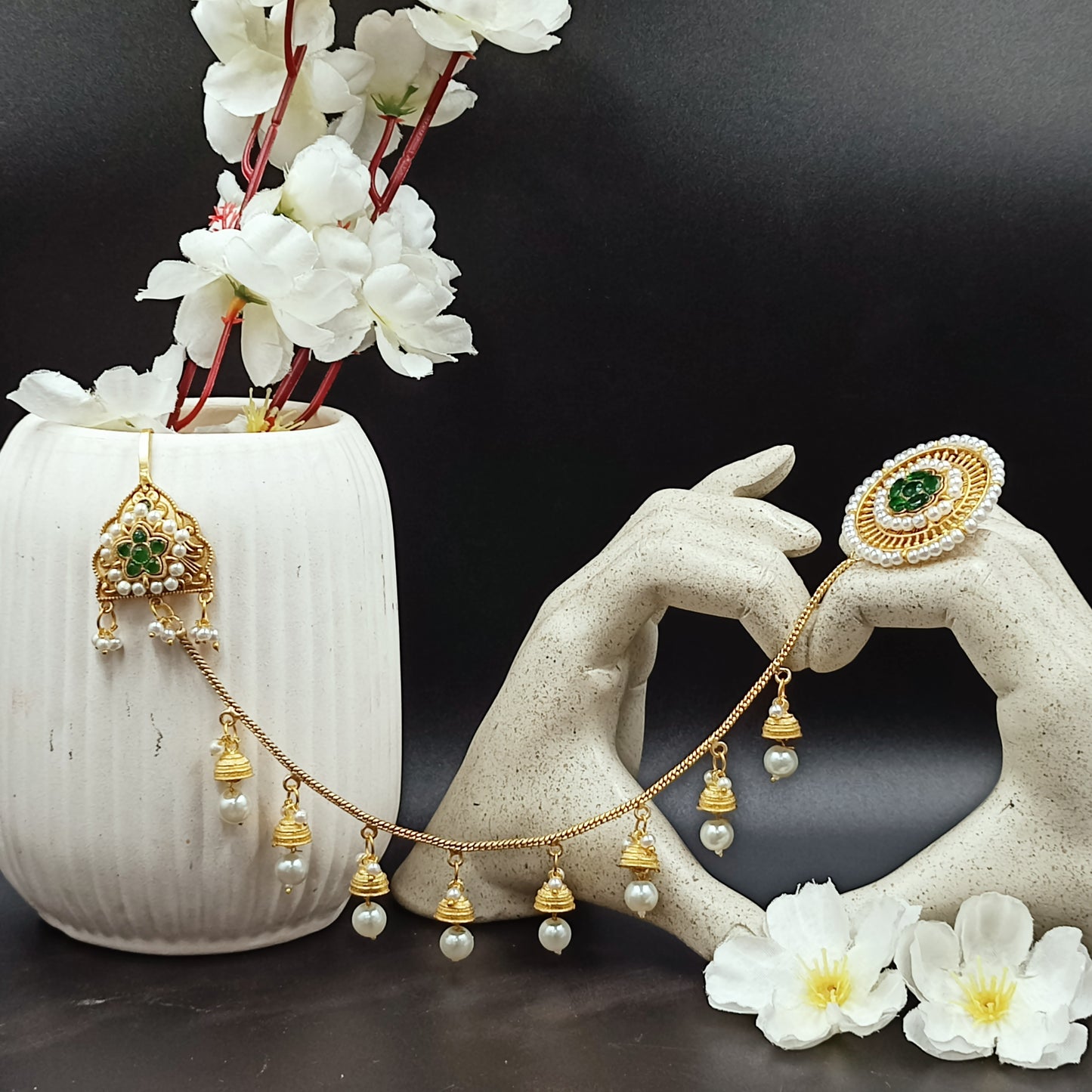 Traditional Pearl Chain Earrings with Taana