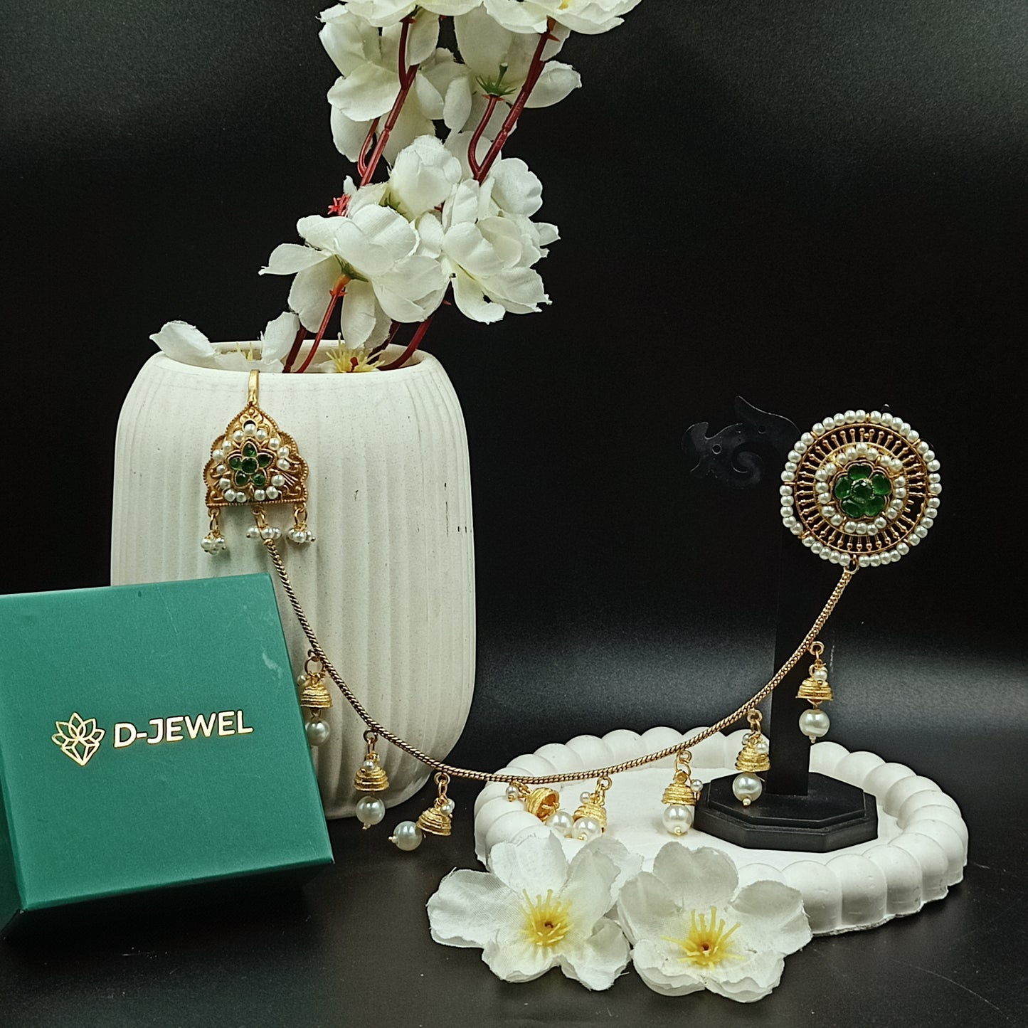 Traditional Pearl Chain Earrings with Taana