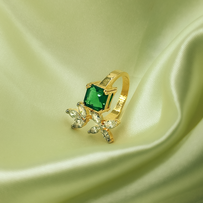 22KT Gold-Plated Green Leaf Wrap Ring