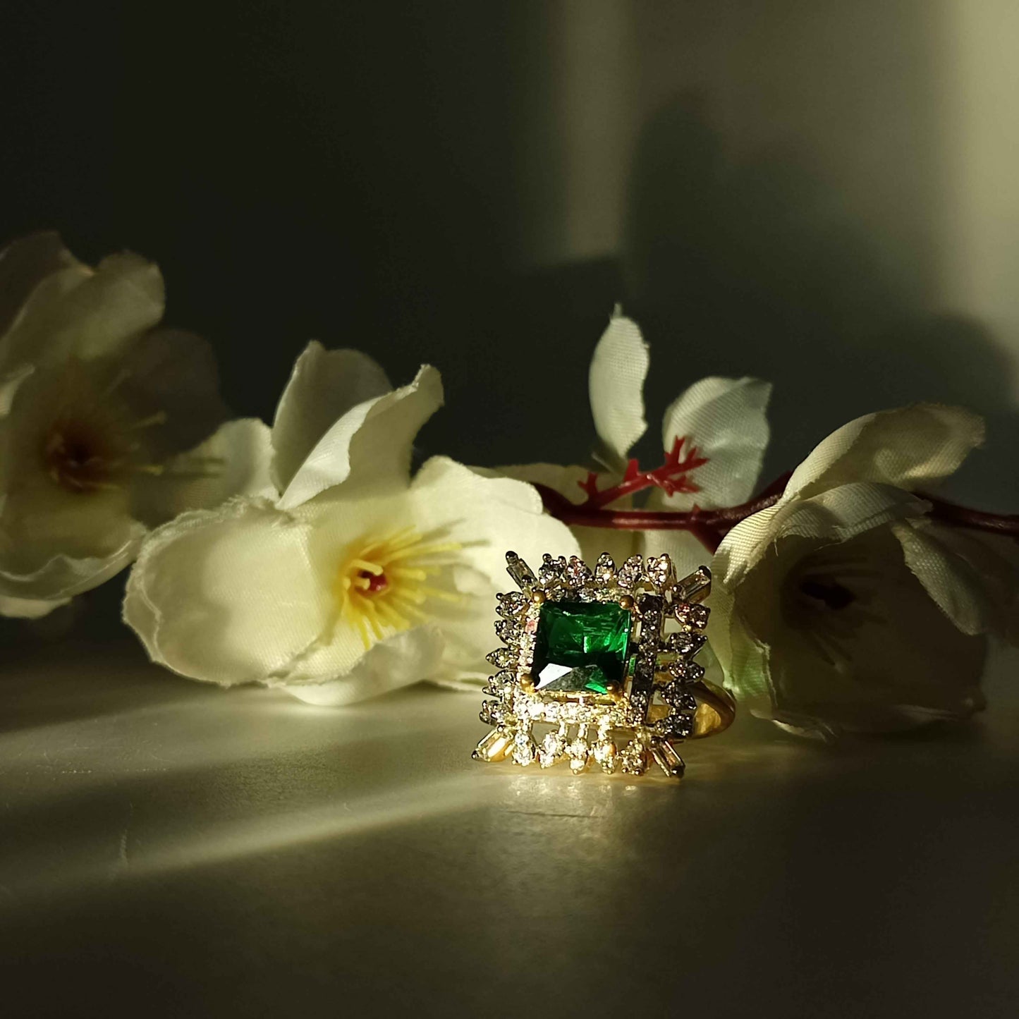 Square Cut Green Statement Cocktail Ring