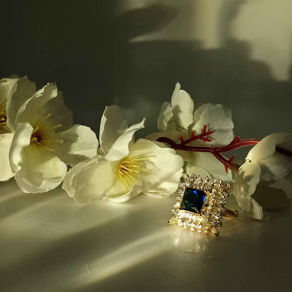 Square Cut Blue Statement Cocktail Ring