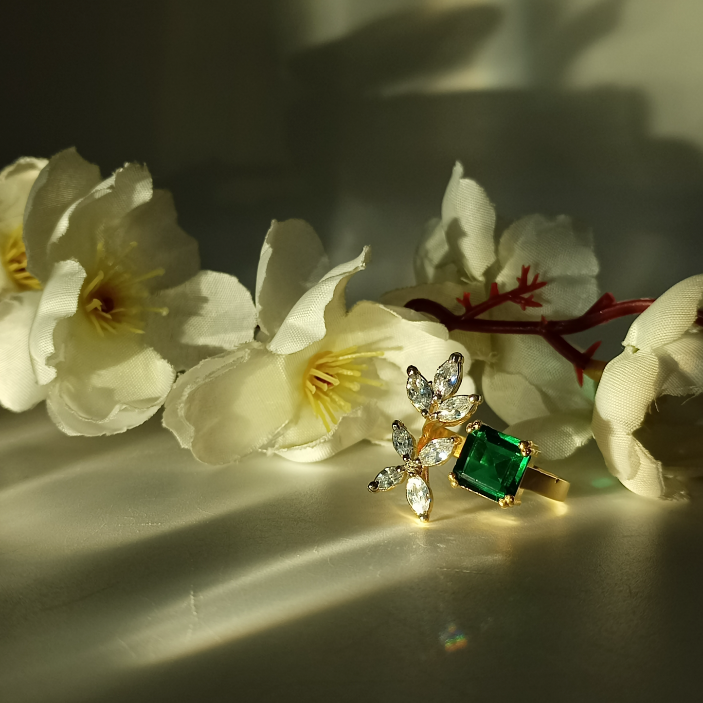 22KT Gold-Plated Green Leaf Wrap Ring