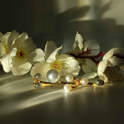 Elegant Pearl Cluster Gold Statement Ring