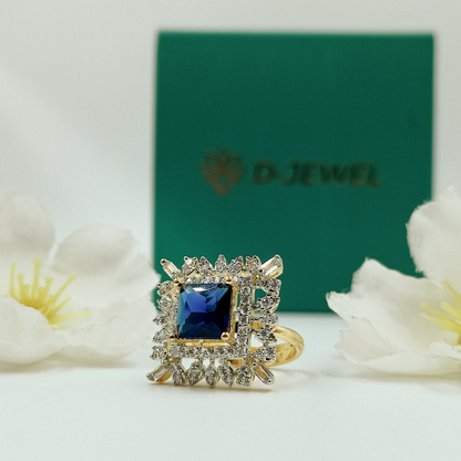 Square Cut Blue Halo Cocktail Ring