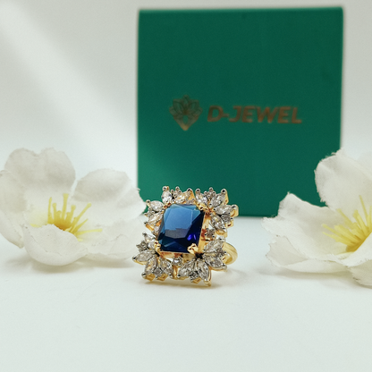 Deep Blue Floral Halo Statement Ring