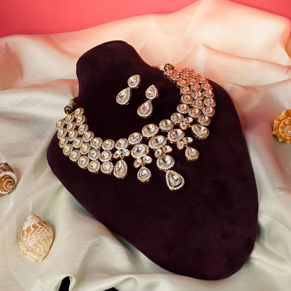 White Kundan Short Necklace Set with Drop Earrings