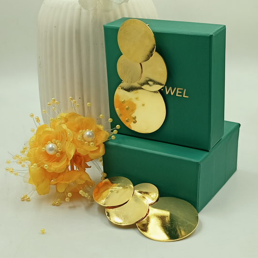 22KT gold-plated layered circular disc statement earrings