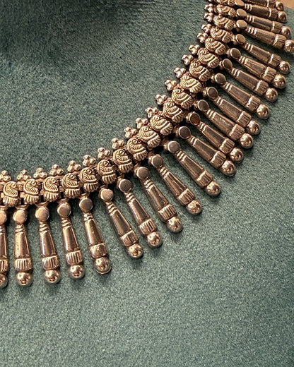 Oxidised Paisley Fringe Choker Necklace Set
