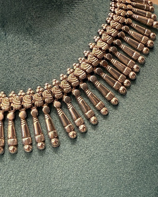 Oxidised Paisley Fringe Choker Necklace Set