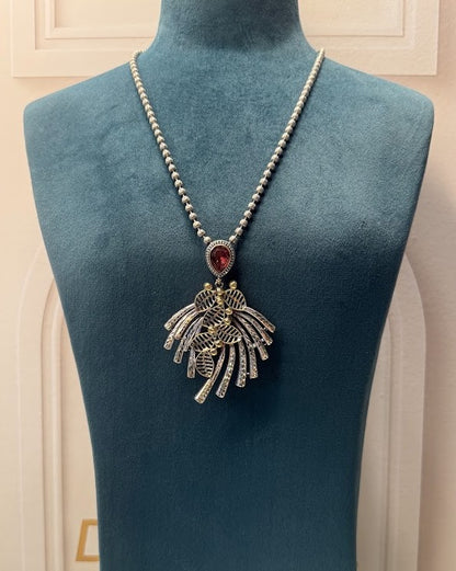 Oxidised Botanical Burst Pendant Necklace Set