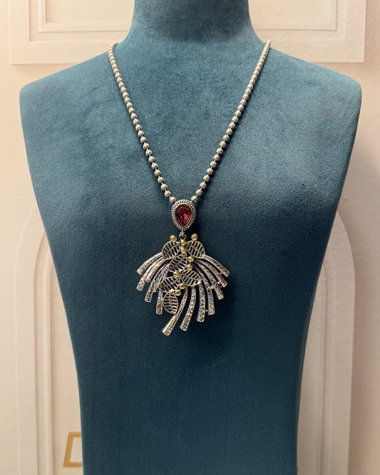 Oxidised Botanical Burst Pendant Necklace Set