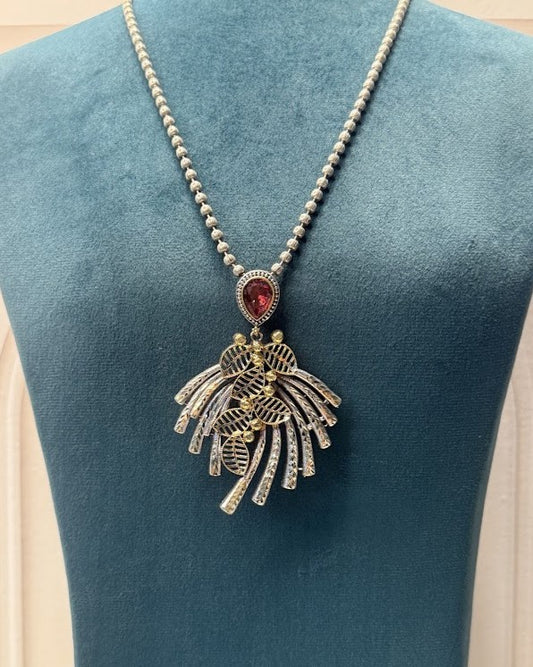 Oxidised Botanical Burst Pendant Necklace Set