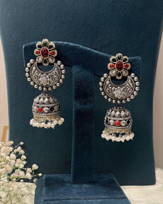 Navratna-Style Dual-Tone Oxidised Choker Set