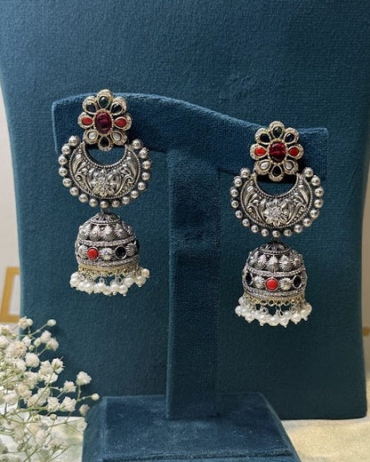 Navratna-Style Dual-Tone Oxidised Choker Set