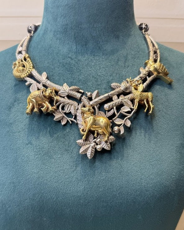 Pichwai Sacred Forest Oxidised Necklace Set