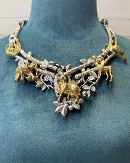 Pichwai Sacred Forest Oxidised Necklace Set