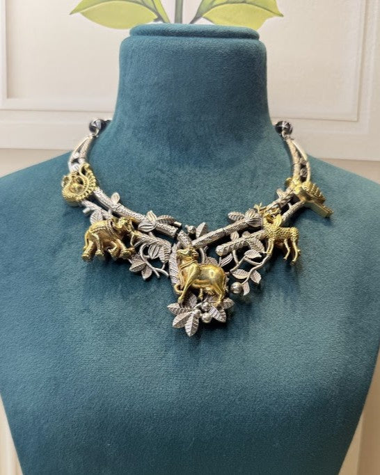 Pichwai Sacred Forest Oxidised Necklace Set
