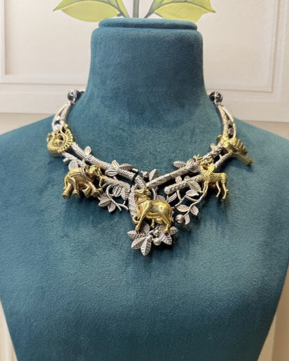 Pichwai Sacred Forest Oxidised Necklace Set