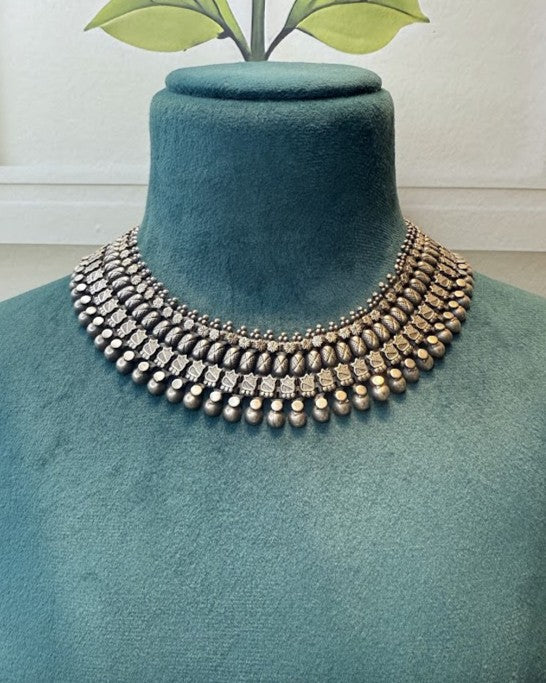 Layered Ghungroo Oxidised Collar Necklace