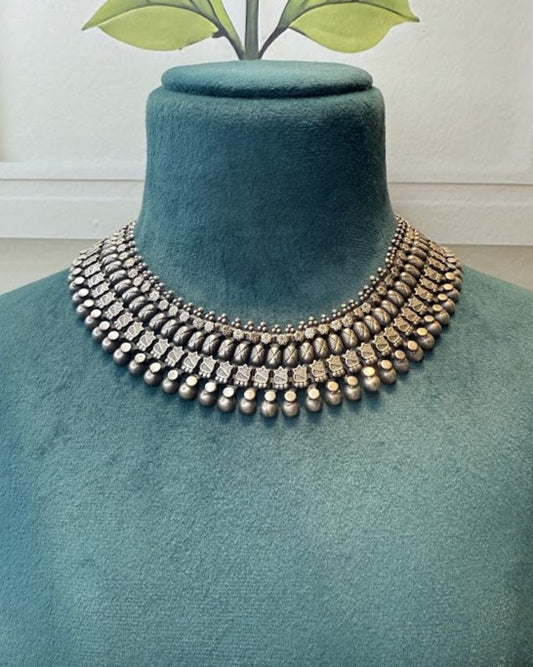 Layered Ghungroo Oxidised Collar Necklace