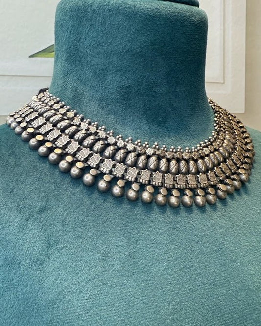 Layered Ghungroo Oxidised Collar Necklace