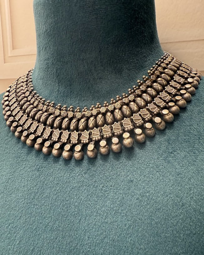 Layered Ghungroo Oxidised Collar Necklace