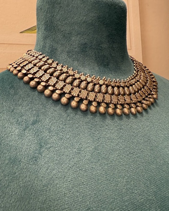 Layered Ghungroo Oxidised Collar Necklace