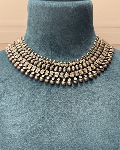 Layered Ghungroo Oxidised Collar Necklace