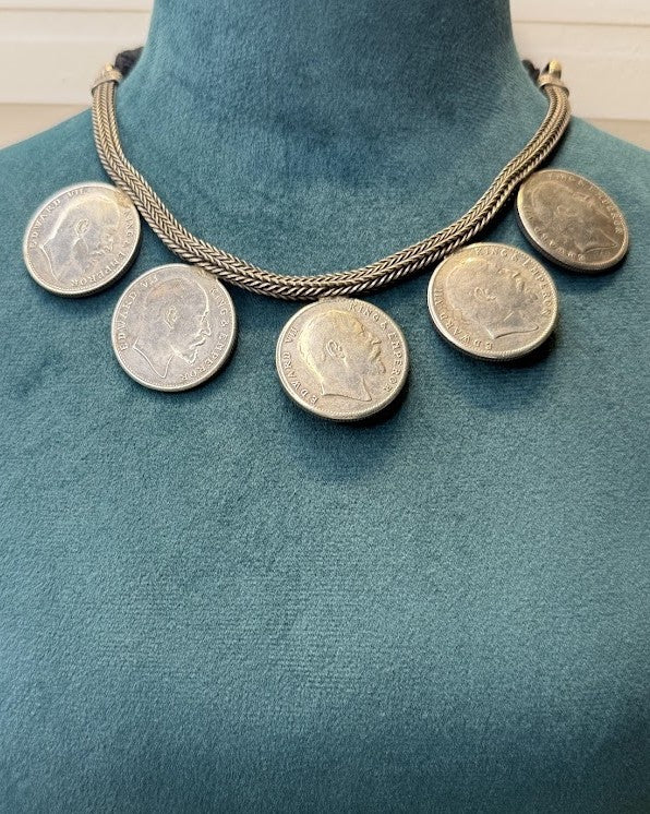 Edward VII Coin Oxidised Hasli Necklace