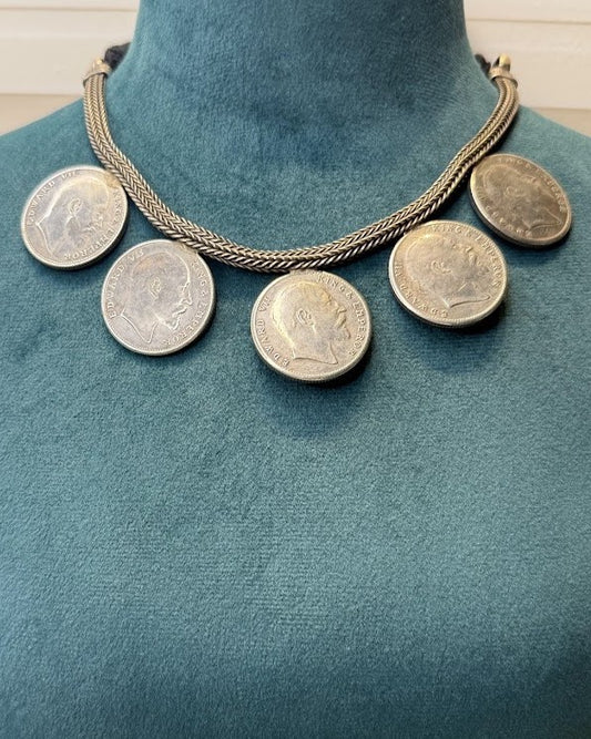 Edward VII Coin Oxidised Hasli Necklace