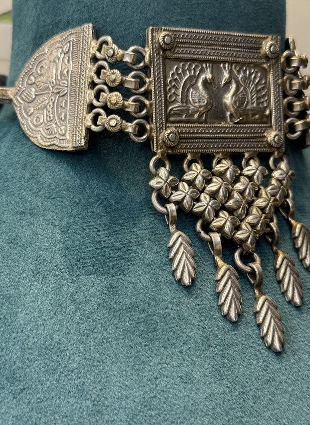 Paired Peacock Oxidised Choker Necklace