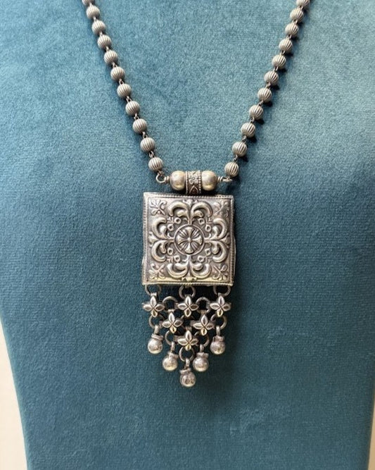 Floral Taweez Oxidised Pendant Necklace