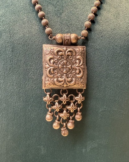 Floral Taweez Oxidised Pendant Necklace