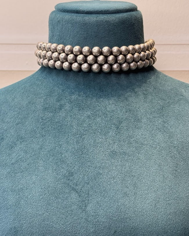 Triple-Row Oxidised Ball Choker Necklace