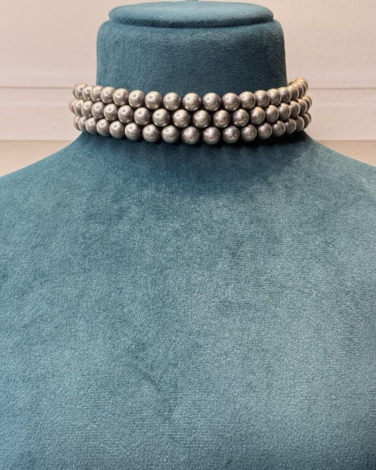 Triple-Row Oxidised Ball Choker Necklace