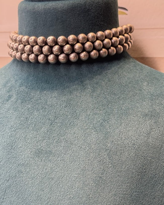 Triple-Row Oxidised Ball Choker Necklace