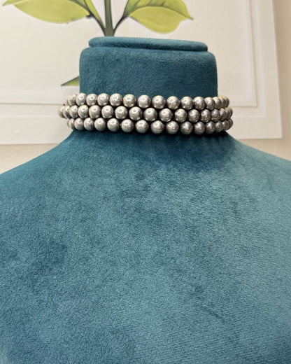 Triple-Row Oxidised Ball Choker Necklace
